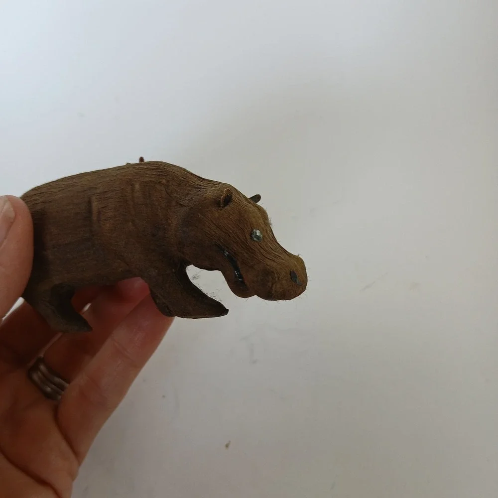 Vintage Pier 1 Paper Mache Wood Hippo Ornament